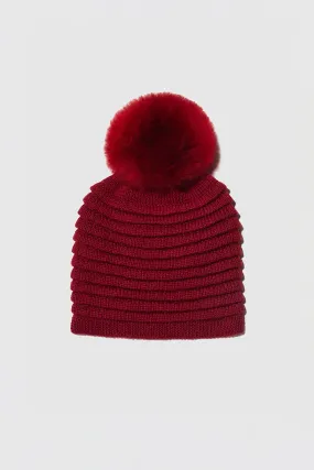 Adult Ribbed Hat With Oversized Fur Pompon