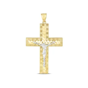 14k Two Tone Gold High Polish Diamond Cut Cross Pendant