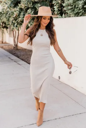 Adored By You Oatmeal Ribbed Midi Tank Dress FINAL SALE