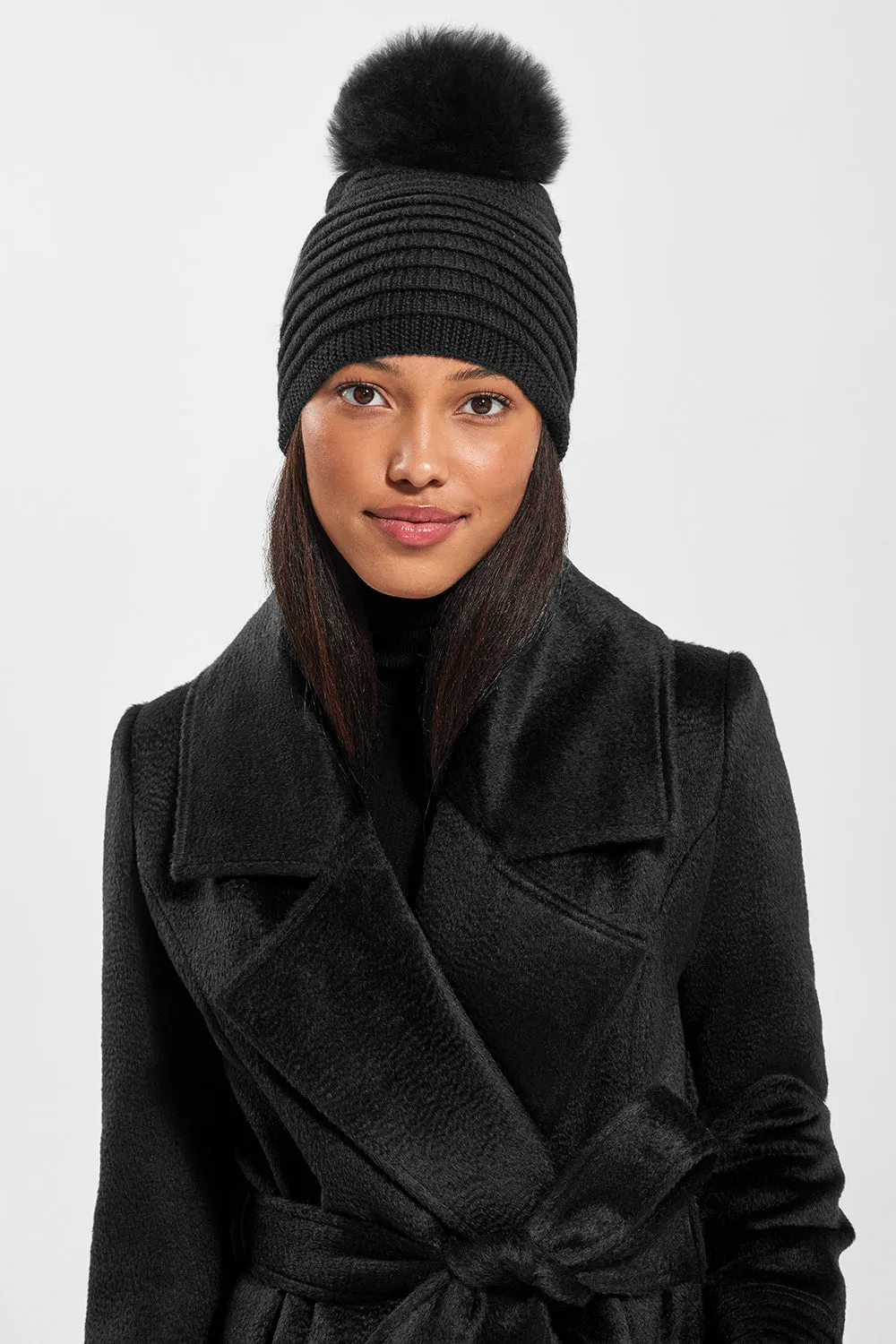 Adult Ribbed Hat With Oversized Fur Pompon