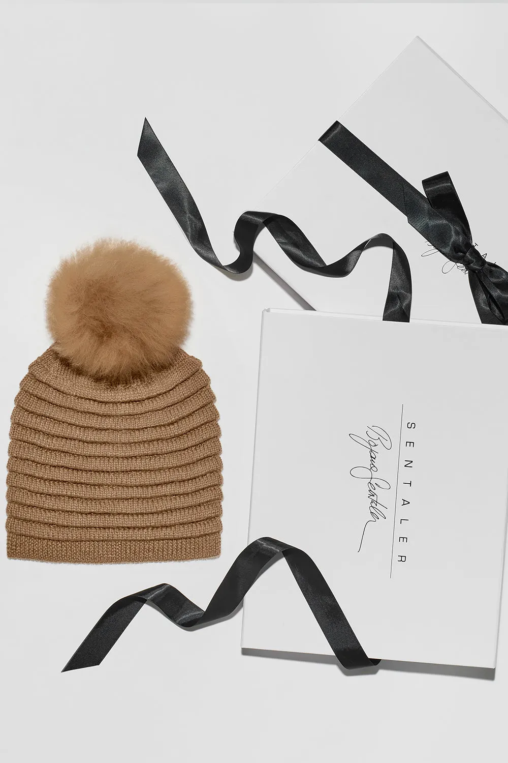 Adult Ribbed Hat With Oversized Fur Pompon