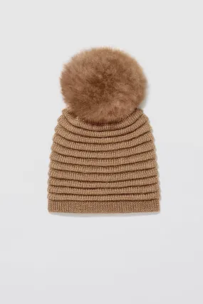 Adult Ribbed Hat With Oversized Fur Pompon