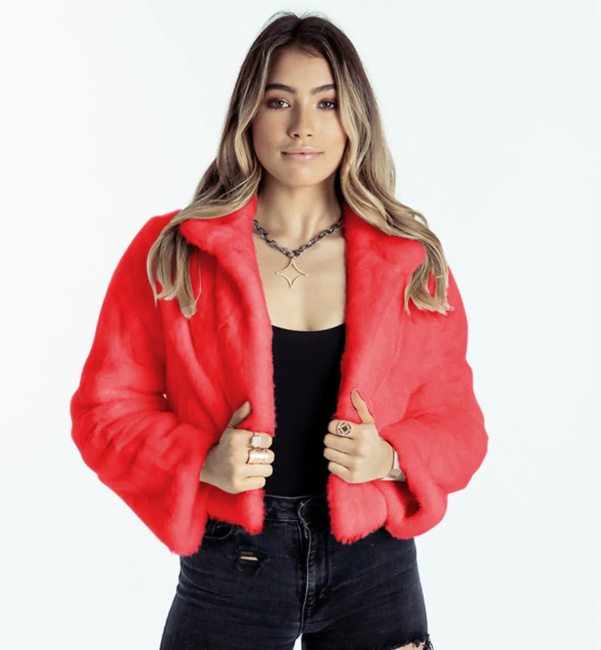 Colette Jacket Red Faux Fur