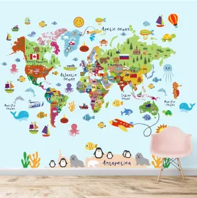 Cute World Map for Kids Room, Young Kids Bedroom Wallpapers