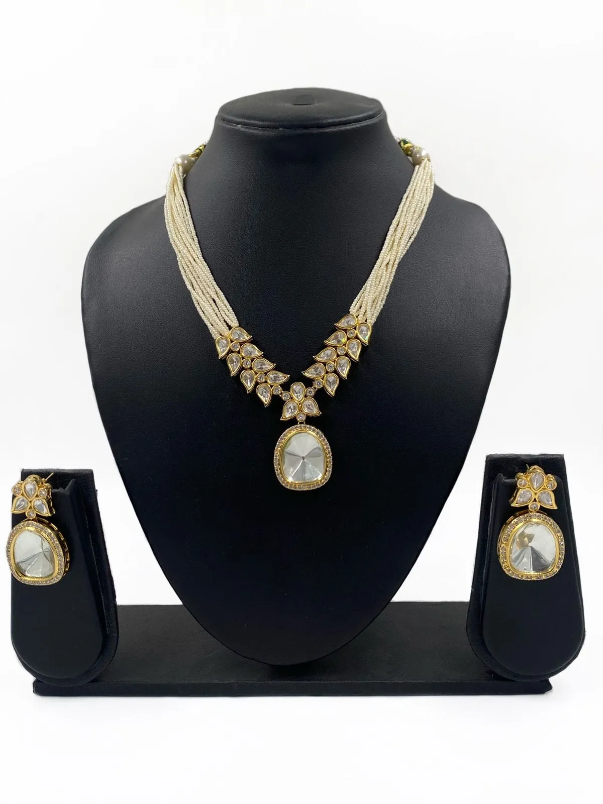 Exclusive Gold Plated Uncut Kundan Polki Pearl Necklace Set By Gehna Shop