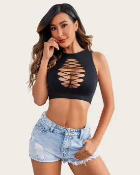 Fishnet Top Cut Out Cropped Tank Top