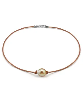 Golden South Sea Baroque Pearl on Leather Necklace