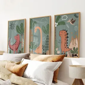 Green Dinosaur Nursery Decor Kids Room Wall Art