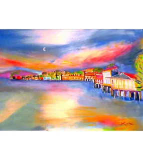 Greeting Card "Moon Over Front Street" by Kirk Boes