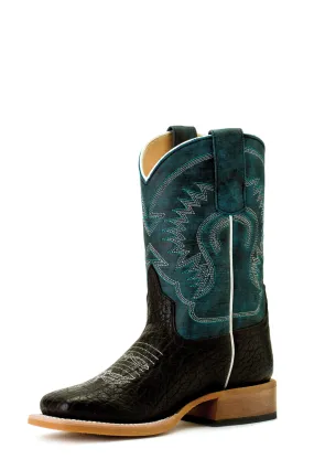 Horse Power Kids Boots - HPK1831 Black Bull Hide Bottom with Aqua Monet Top