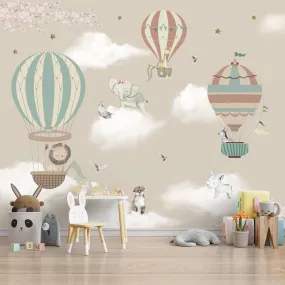 Hot Air Balloons with Animals Wallpaper for Kids Room Walls, Kids Wall Designs