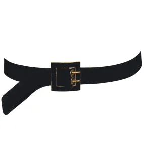 Judith Leiber Black Suede Leather Belt w/ Gold Square Buckle Circa 1990s