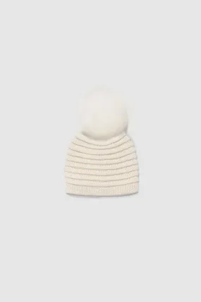 Kids (4-5 Years) Ribbed Hat with Oversized Fur Pompon