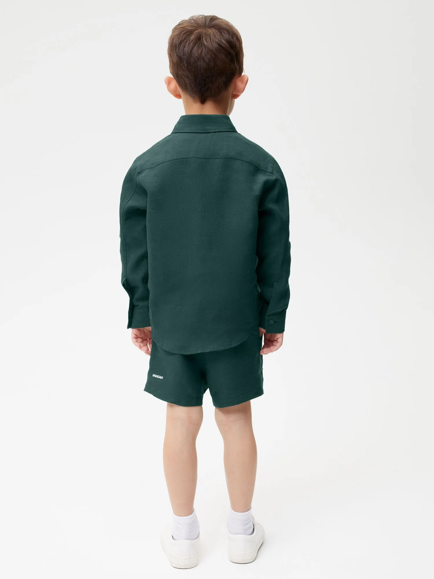 Kids Aloe Linen Long Sleeve Shirt—bottle green