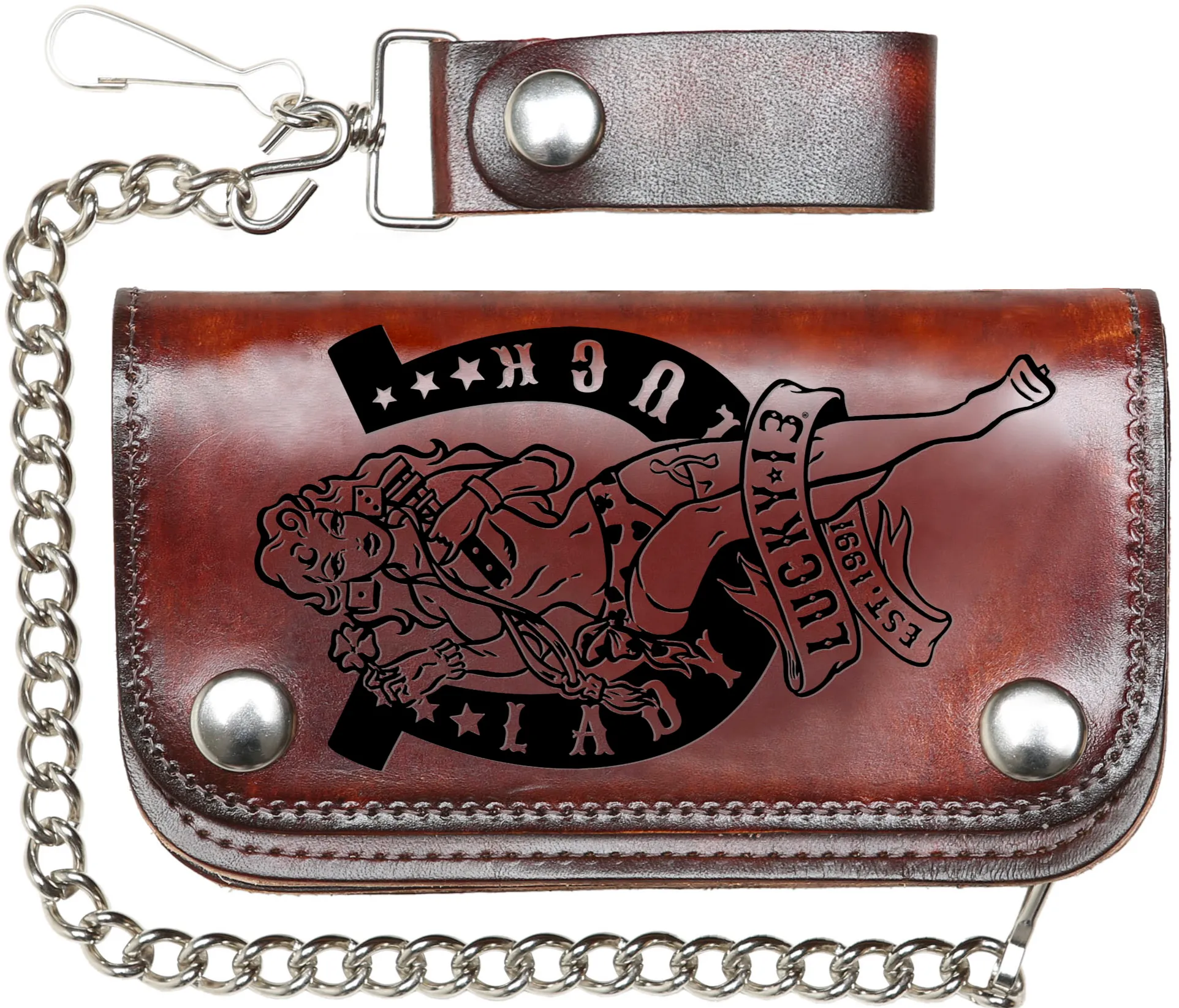 LADY LUCK EmbossedWallet - ANTIQUED BROWN