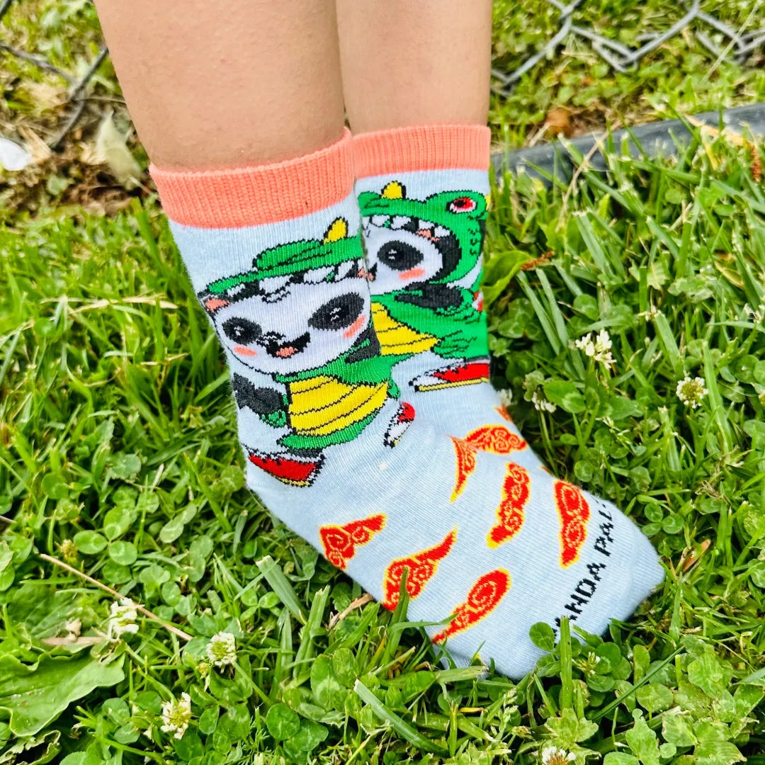 Panda Wearing Dragon Costume Socks for Kids (Ages 3-7)