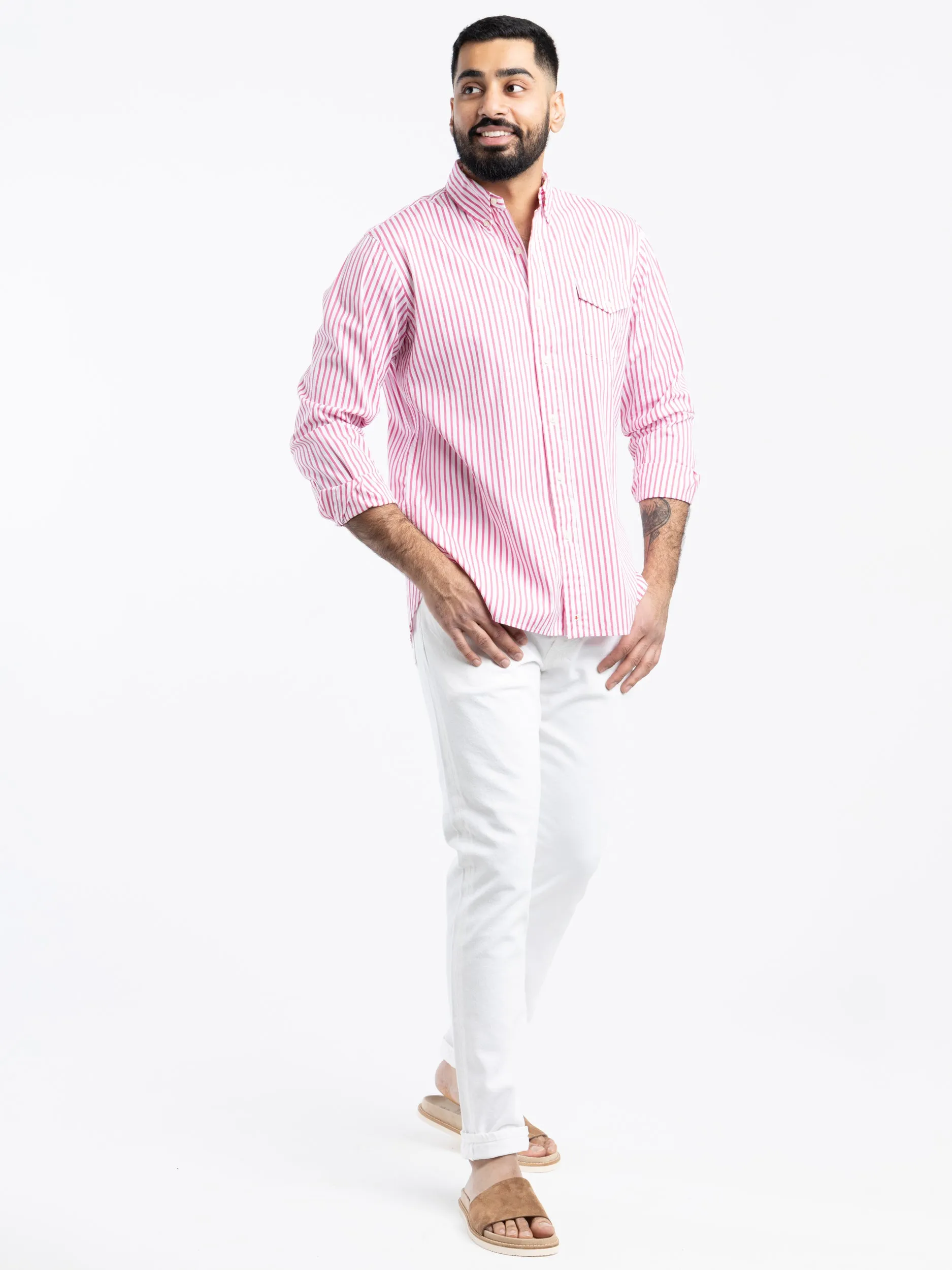 Pink/White Relaxed Fit Striped Cotton Shirt