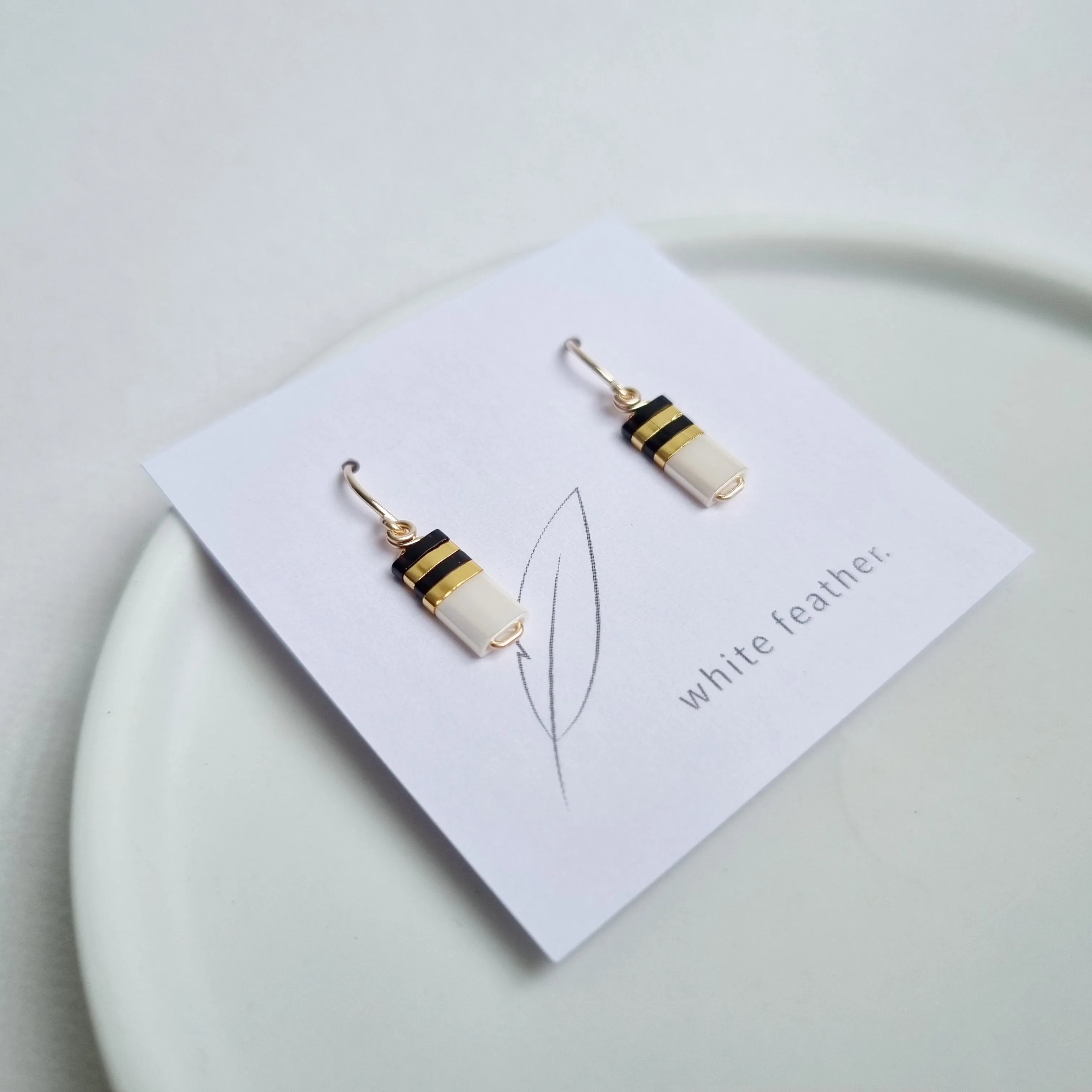 STAK Baby Earrings (Ivory & Black) / Japanese Beads | 14k Gold-filled