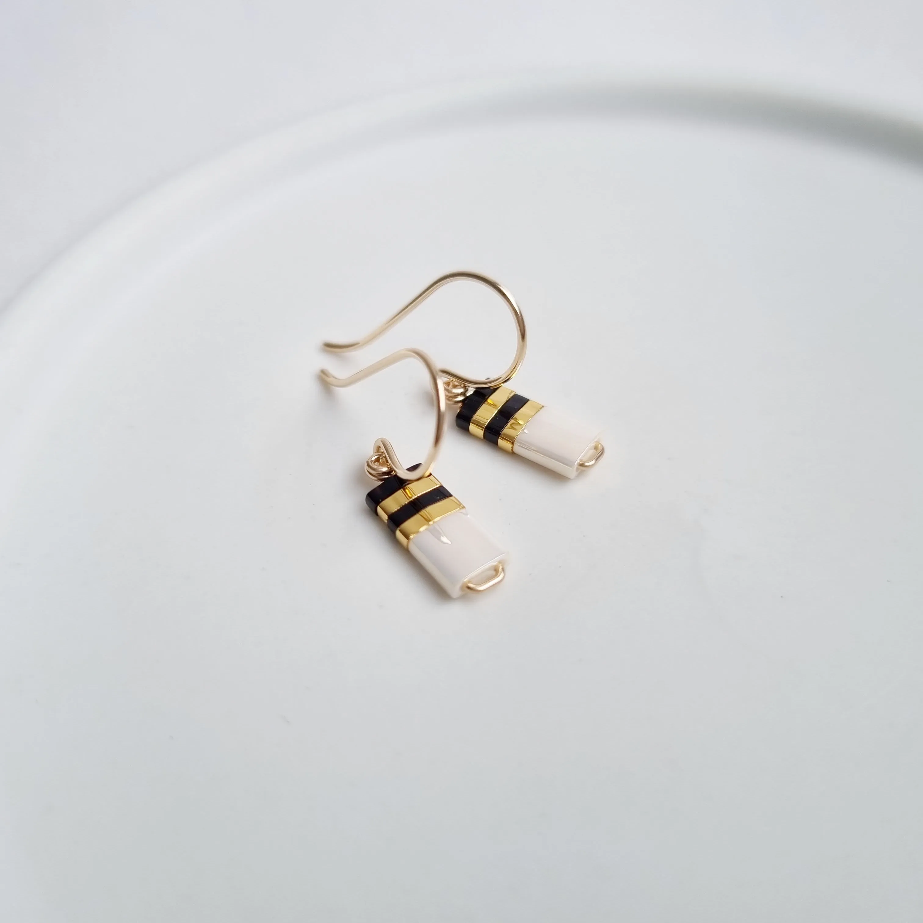 STAK Baby Earrings (Ivory & Black) / Japanese Beads | 14k Gold-filled