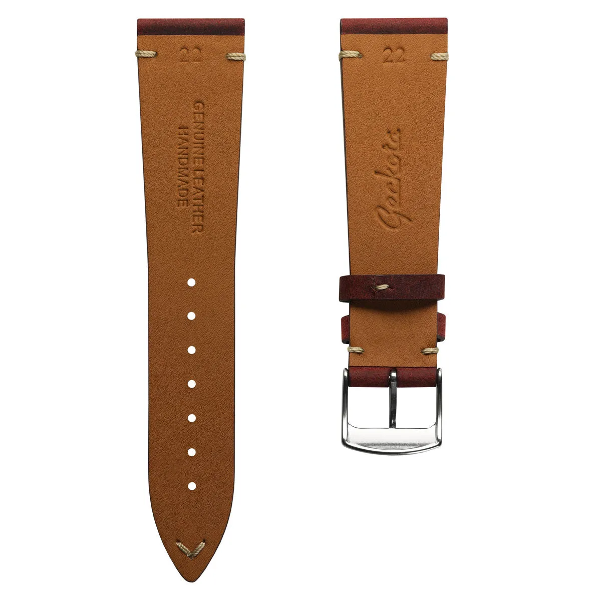 Stanway Vintage V-Stitch Crazy Horse Leather Watch Strap - Bordeaux Red