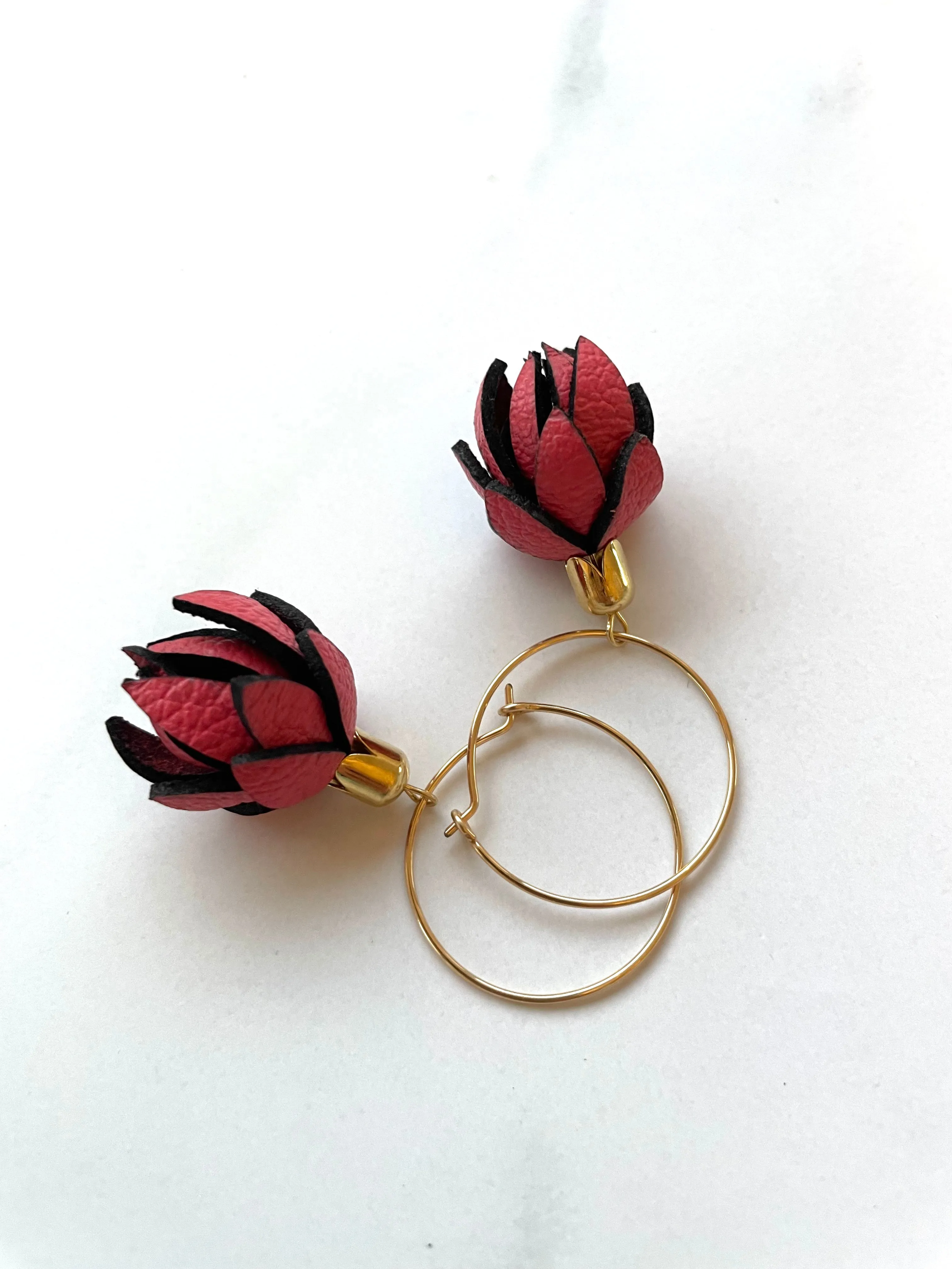 Wild Flowers  -Mood orange Colour on 14k Hoops