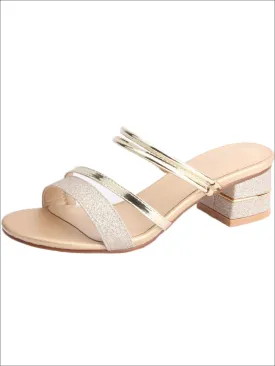 Women's Glitter Slip On Block Heel Sandals By Liv and Mia